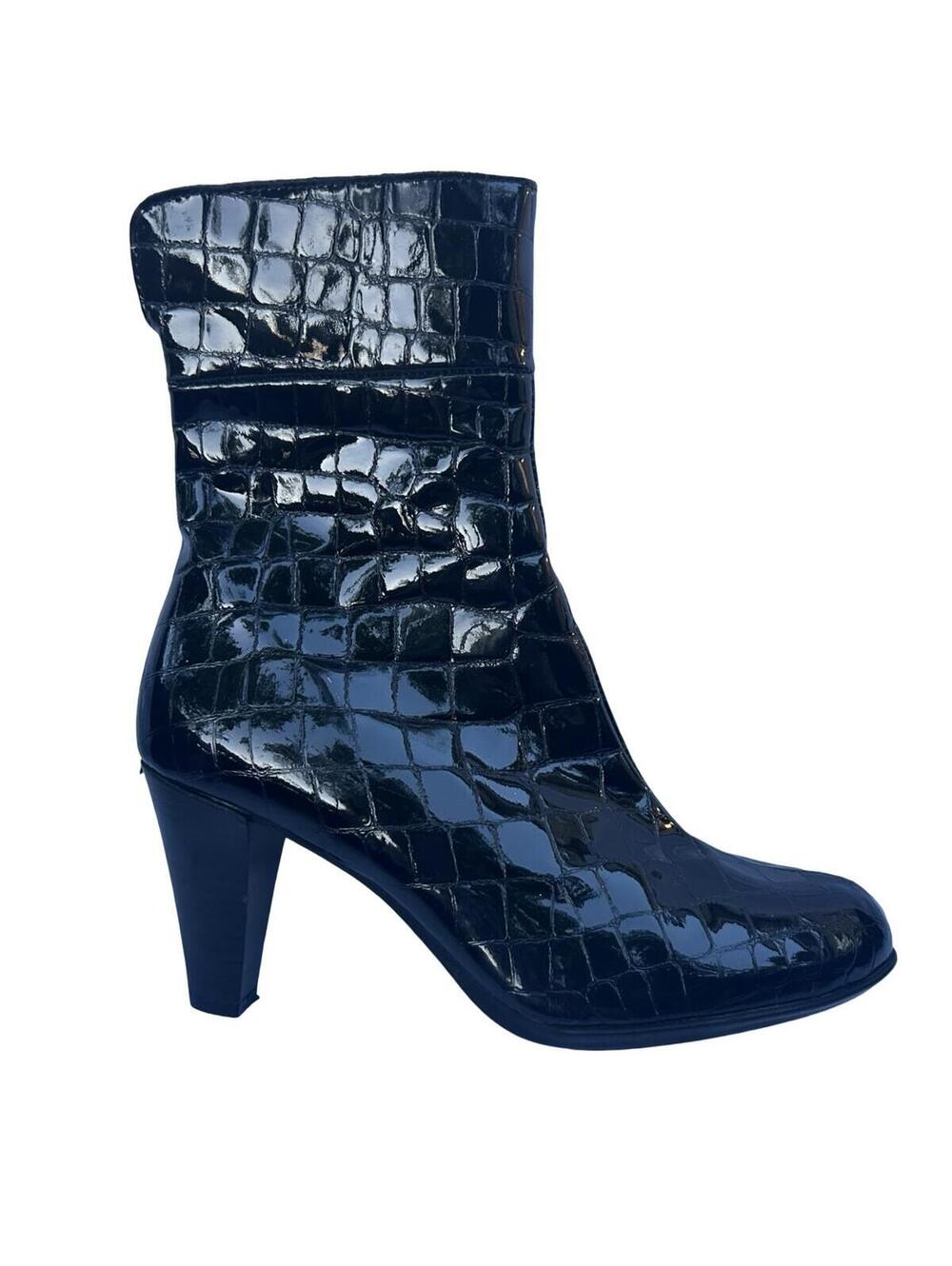 La Canadienne Waterproof Croc Embossed Patent Ankle Boots Womens 7.5M Black